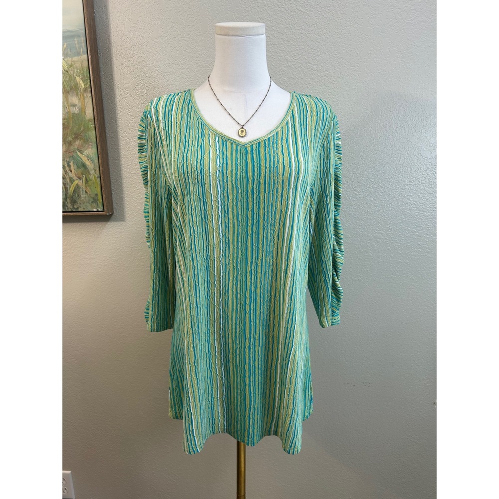 Habitat Clothes To Live In Green Blue Striped Crinkle Ruched Tunic Top Small‎